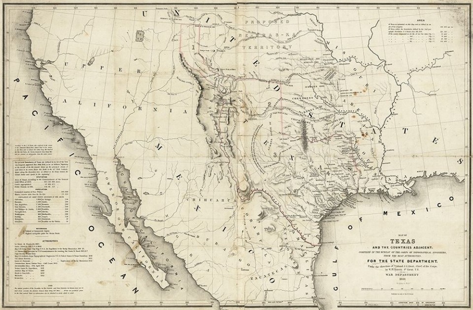Αφίσα Πίνακας Map of Texas and the countries adjacent, 1844 Emory